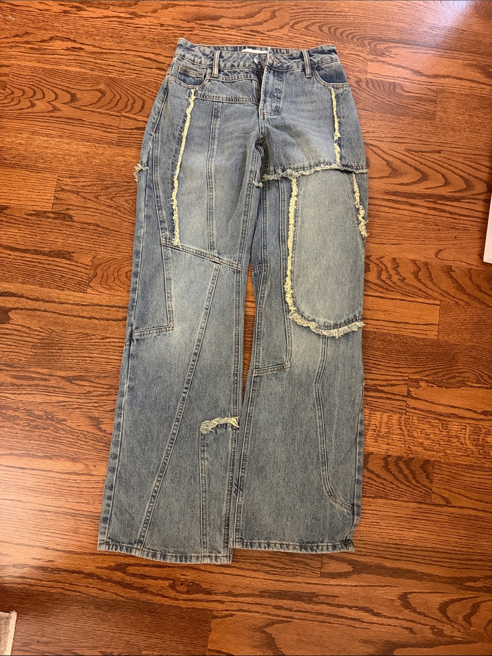 Fashion Nova Light Blue Patchwork Wide-Leg Jeans